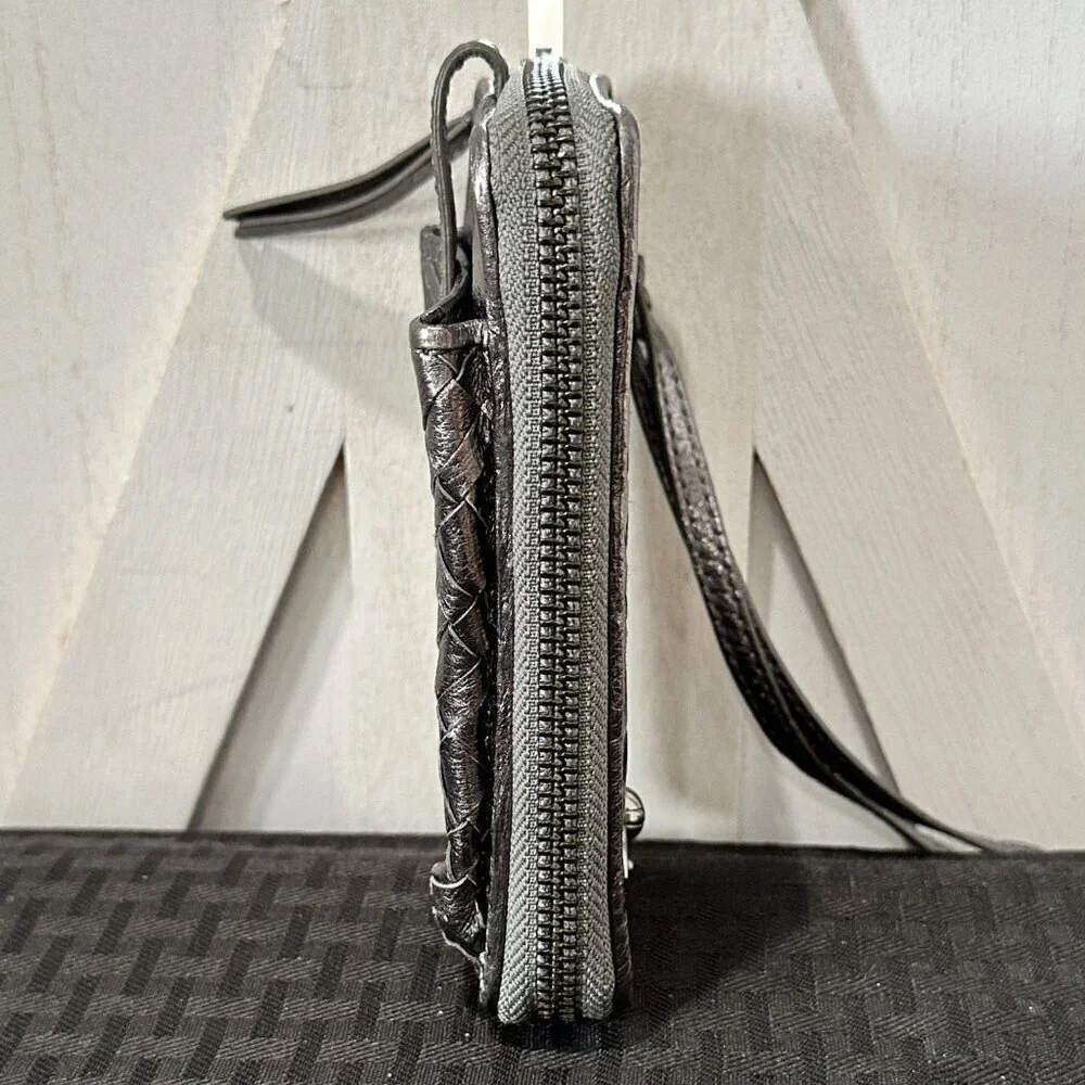 Elliott Lucca Pewter Woven Leather Wristlet Wallet